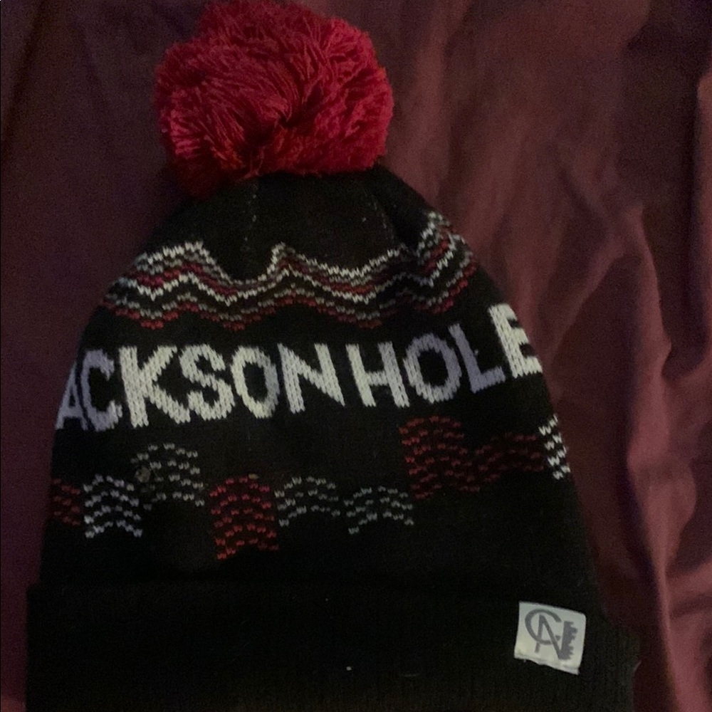 Jackson Hole Toque Pom-Pom Winter Beanie - Black and Red
